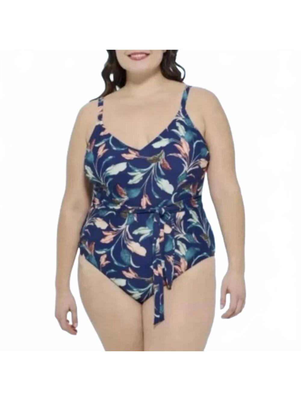 Mynah Lush Leaves One Piece Wrap Plus Size Swimsuit 24W